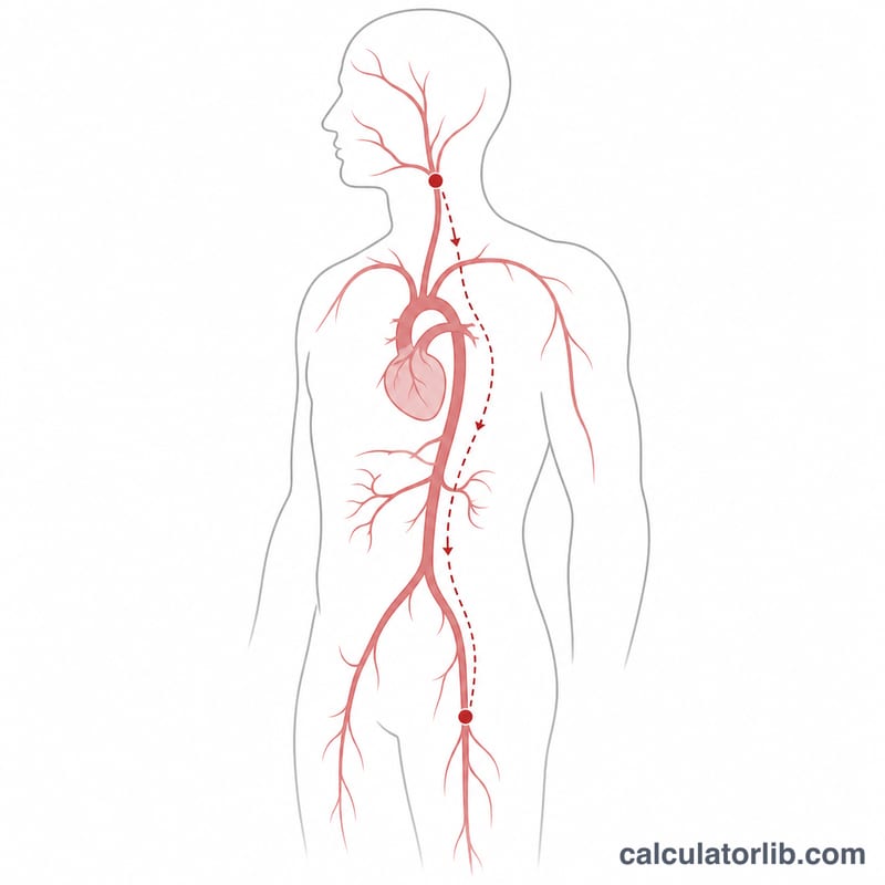 Diagram of the human arterial tree showing the carotid-femoral pulse wave travel path