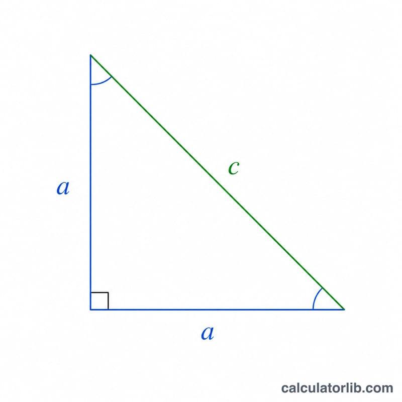 Isosceles right triangle with two equal legs and a right angle