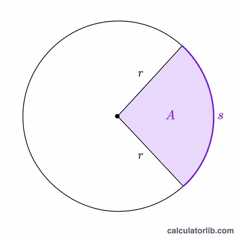 Circle with a shaded sector showing radius r and arc length s