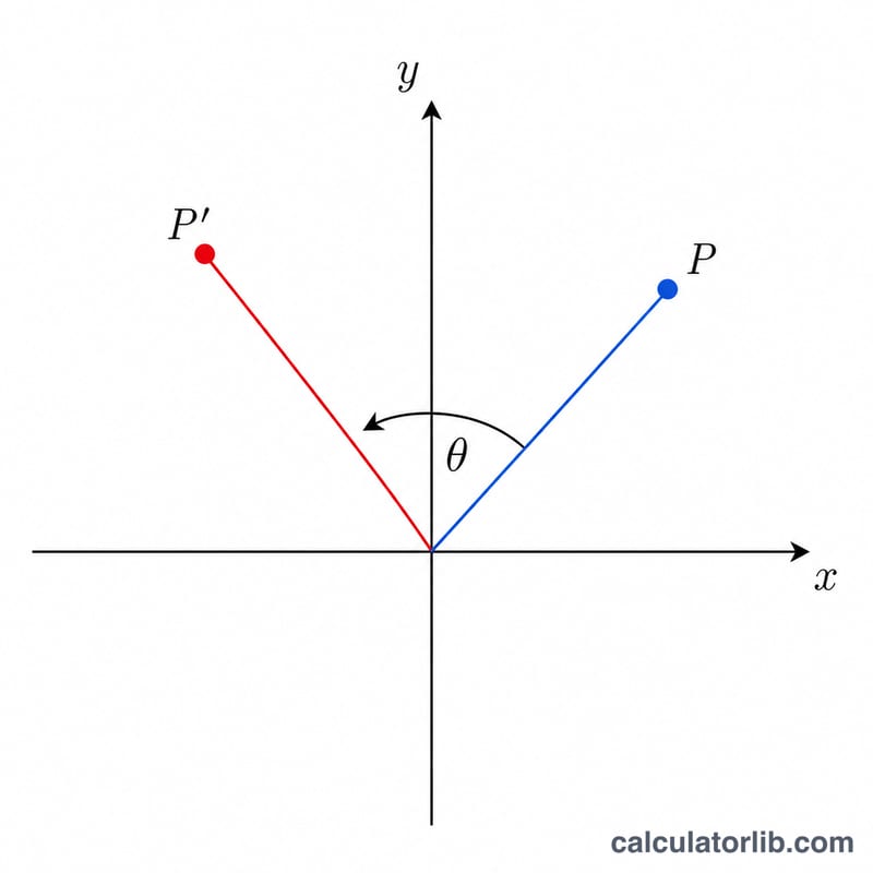 A point and its rotated image about the origin separated by angle theta
