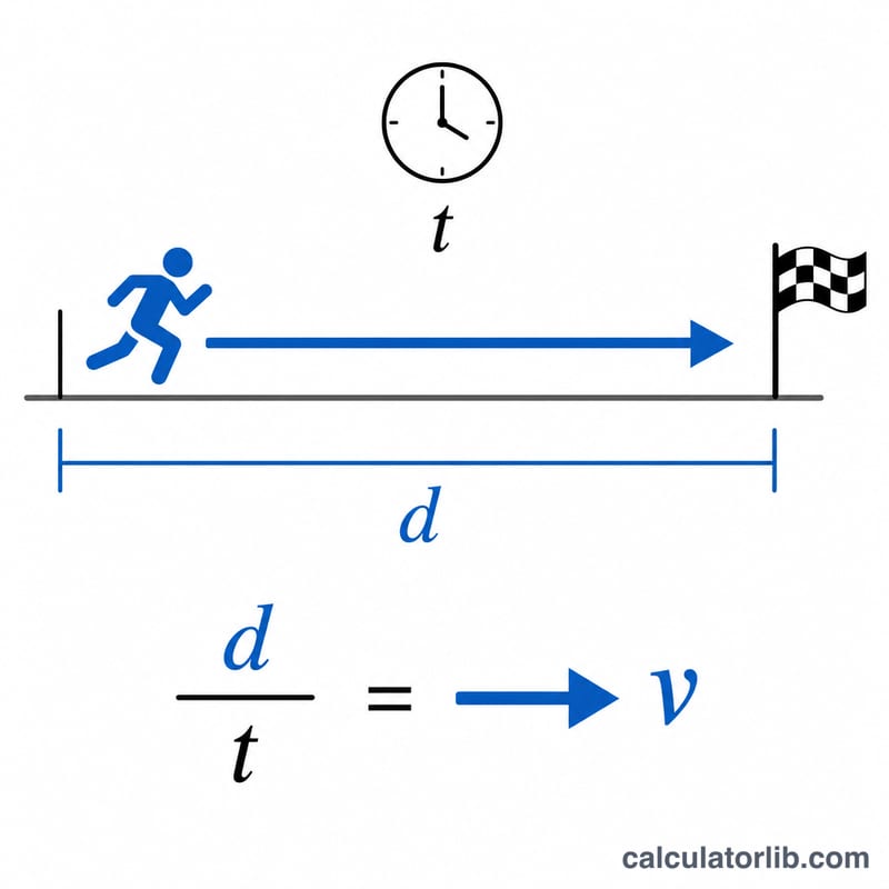 Diagram of distance divided by time equals running speed