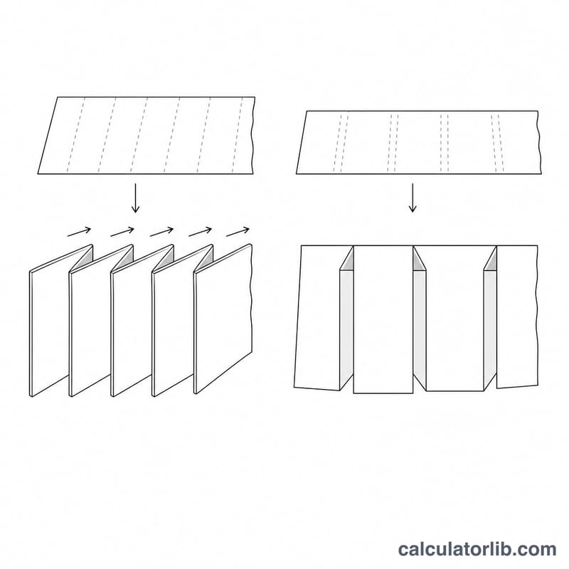 Diagram comparing knife pleats folding one direction with symmetric box pleats