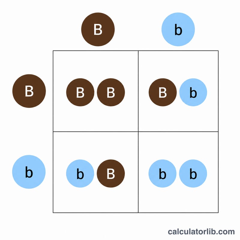 Punnett square grid showing dominant and recessive eye color allele combinations for two parents