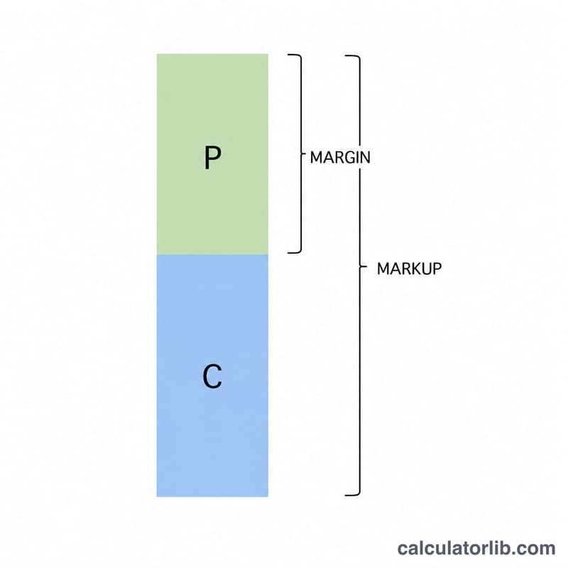 Bar splitting selling price into cost and profit, with margin and markup brackets
