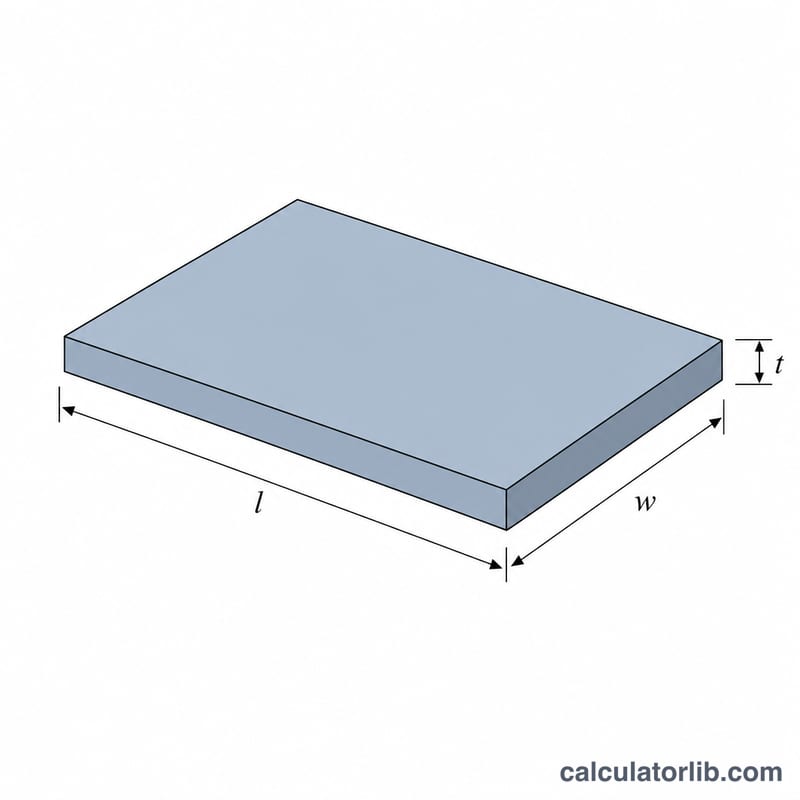 Rectangular plate showing length, width, and thickness dimensions