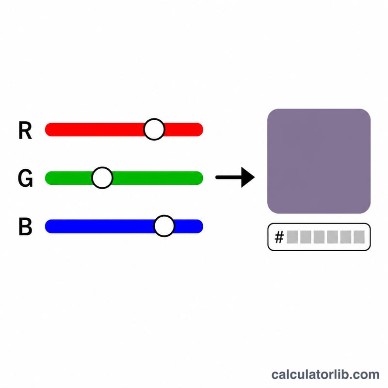 RGB channels combining into a single color with its hex code