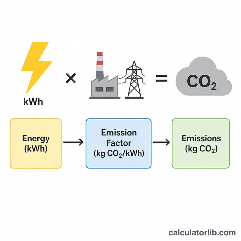 kWhに排出係数を掛けるとCO2がキログラムで求まることを示す図