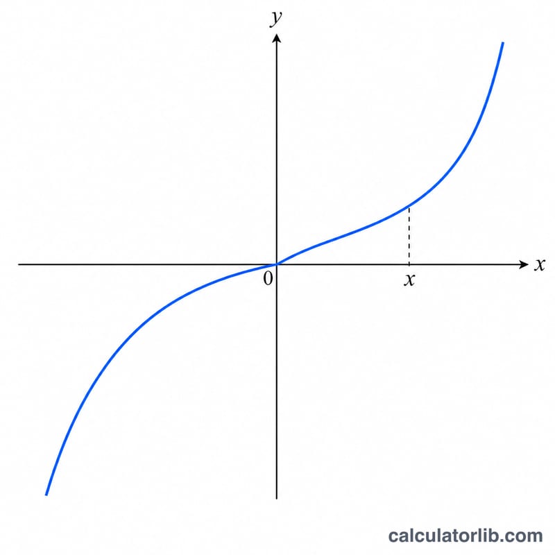 Courbe de Shi(x) avec l'aire ombrée sous sinh(t)/t de 0 à x