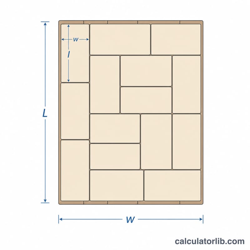 Top view of a pallet footprint tiled with rectangular cartons showing case length and width