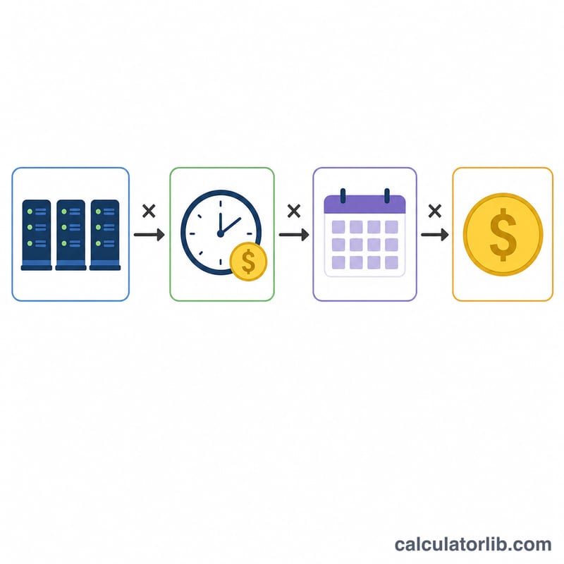 Diagram multiplying instance count, hourly rate and hours per month to get total cost