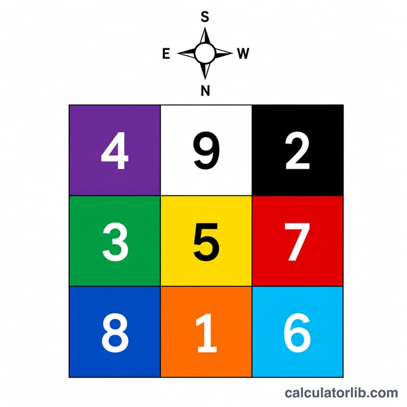 数字が4 9 2 / 3 5 7 / 8 1 6で南を上にした九星気学の3×3魔方陣