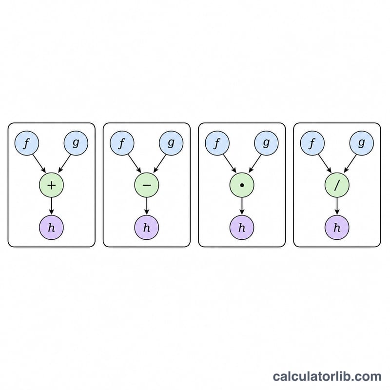 Diagram of four function operations: addition, subtraction, multiplication, division of f and g