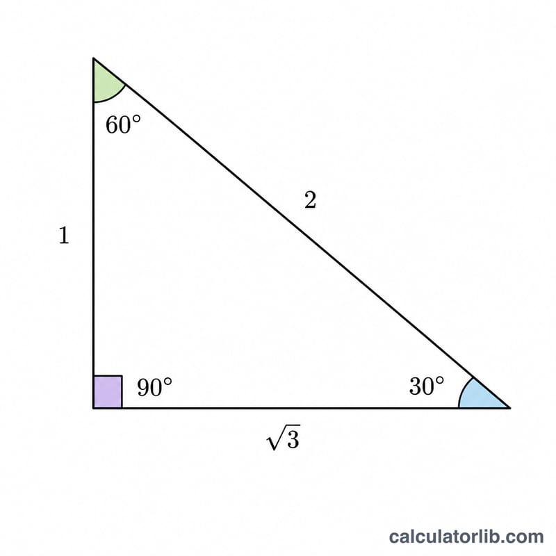 30-60-90 right triangle with angles and side ratios labeled