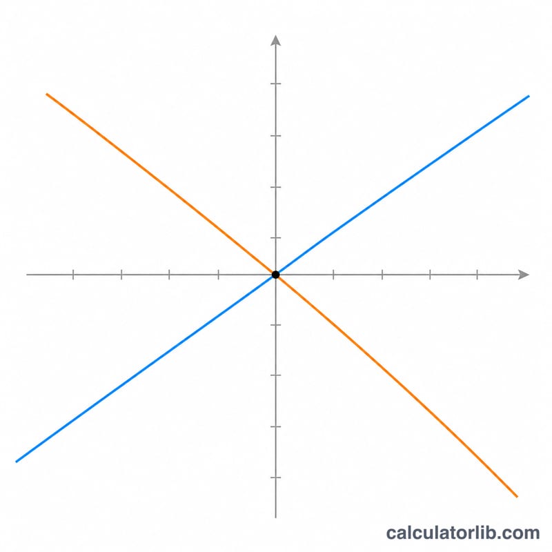 Two straight lines crossing at a single point on a coordinate grid