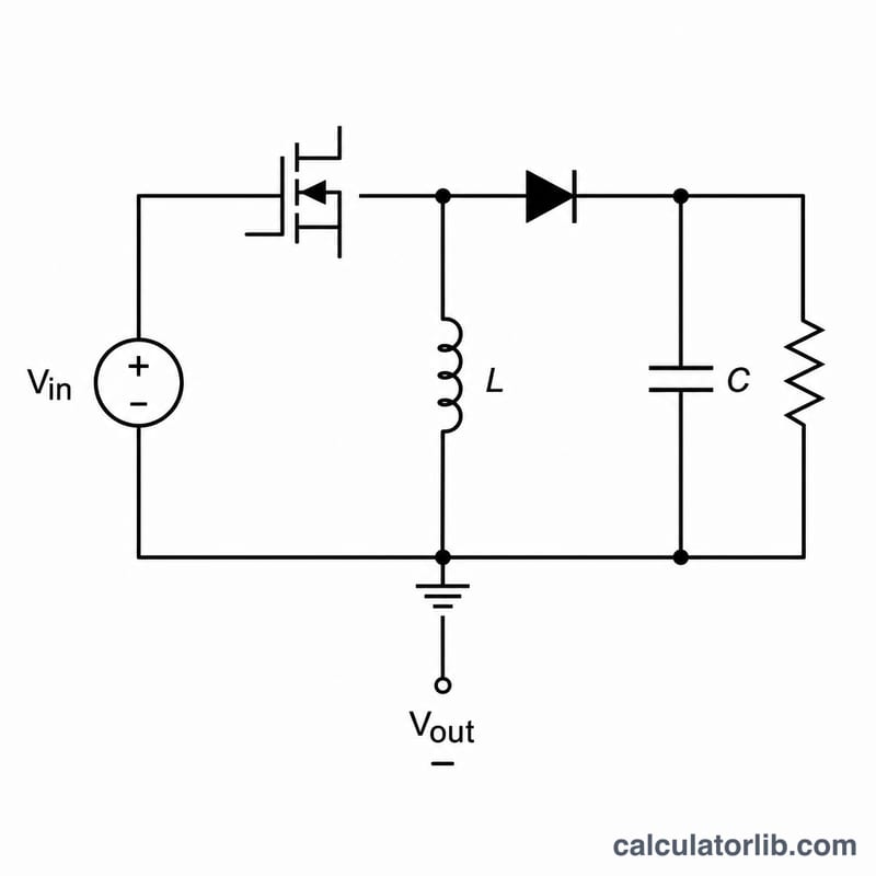 Circuit de convertisseur abaisseur-élévateur inverseur avec interrupteur, inductance, diode et condensateur produisant une sortie négative