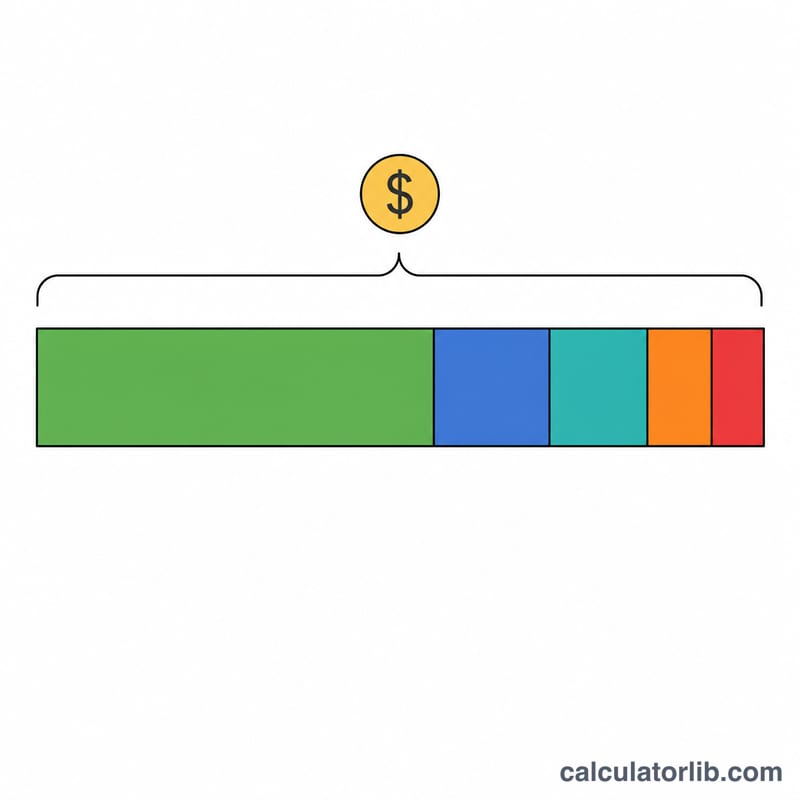 Stacked bar showing gross income split into federal tax, provincial tax, CPP, EI and net pay