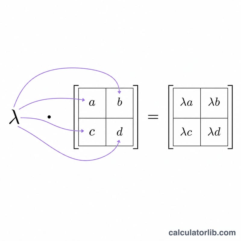 Scalaire lambda multipliant chaque élément d'une matrice 2x2 pour produire une matrice résultat