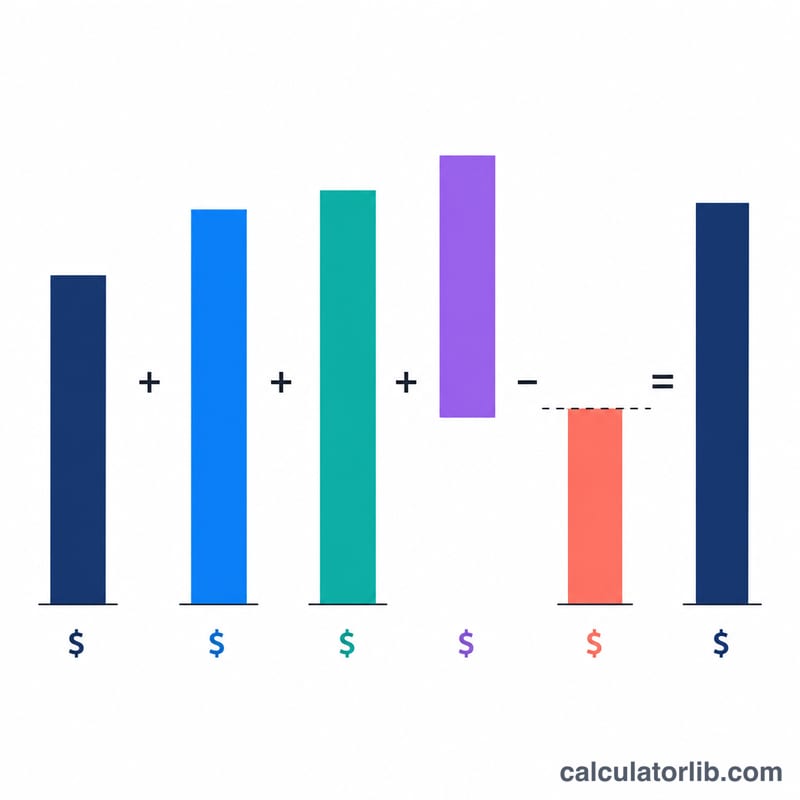 Bridge bar chart showing market cap plus debt, preferred equity, minority interest, minus cash equals enterprise value