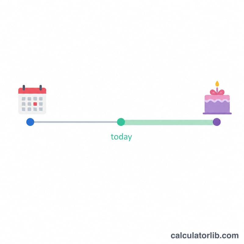 Línea de tiempo que muestra el intervalo de hoy hasta el próximo cumpleaños