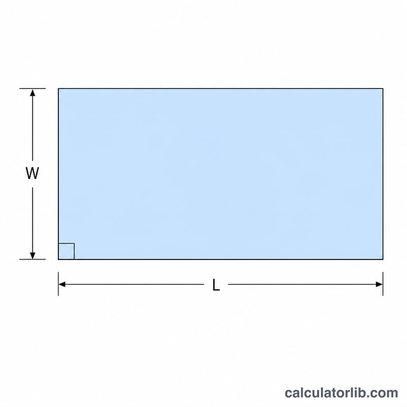 Rectangle with length and width sides labeled, area filled inside
