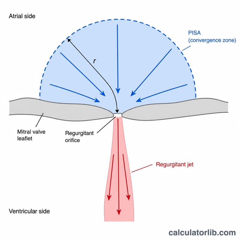 Zona de convergencia de flujo PISA hemisférica con radio r en un orificio de la válvula mitral