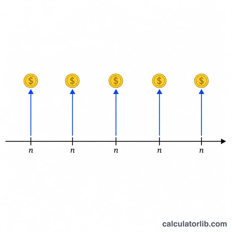Timeline showing equal periodic payments across several periods