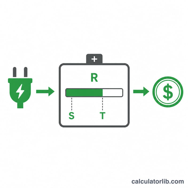 Diagram showing battery state of charge from start to target with energy and cost flow
