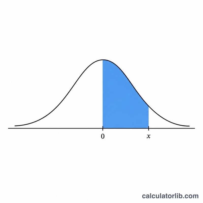 Bell-shaped Gaussian curve with the central region shaded representing the error function integral
