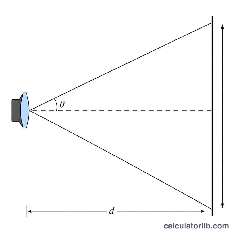 Diagram of a camera's triangular field of view widening with distance to the subject plane