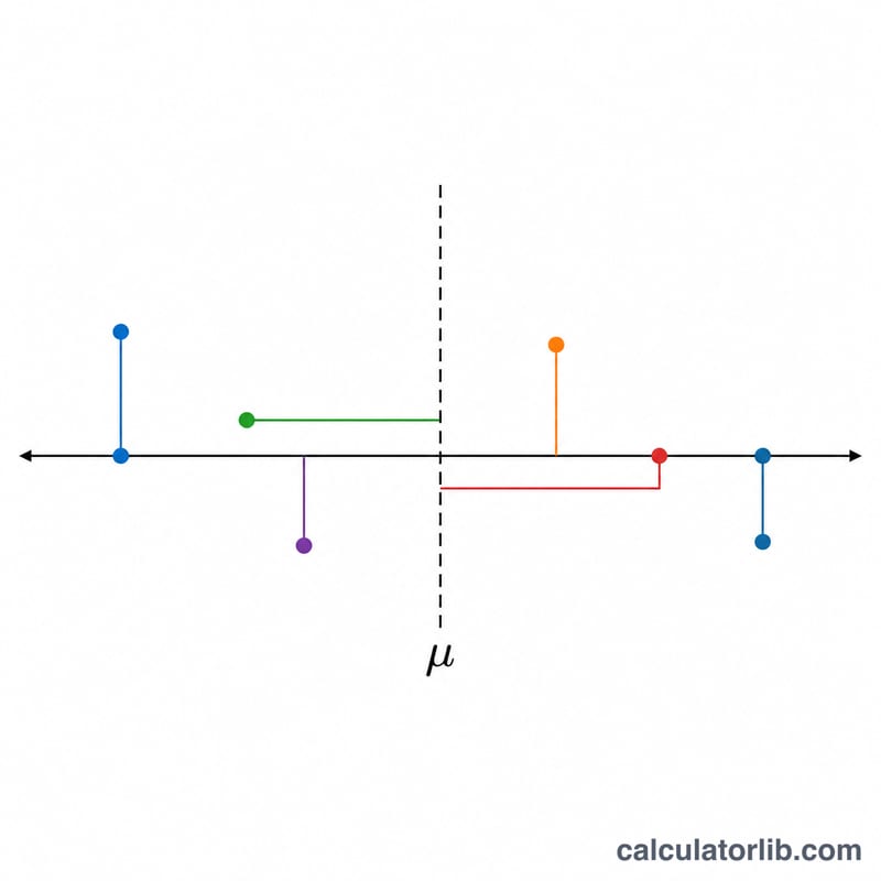 Data points scattered around a mean line showing deviations