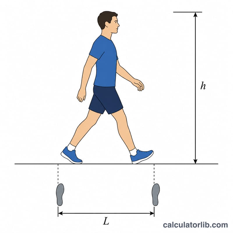 Sơ đồ thể hiện mối quan hệ giữa chiều cao cơ thể, độ dài bước chân và một bước đi