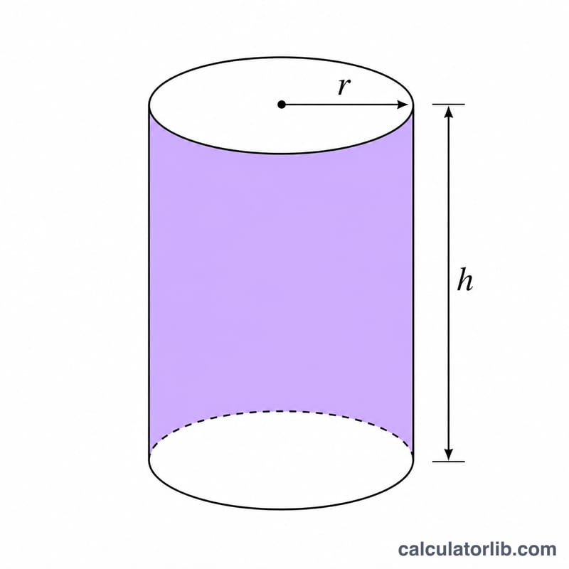 Cylinder with highlighted curved side wall, radius r and height h labeled