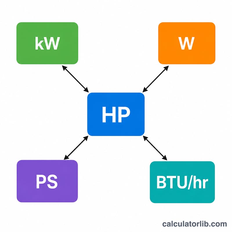 Conversion web linking horsepower to kilowatts, watts, BTU per hour and metric PS