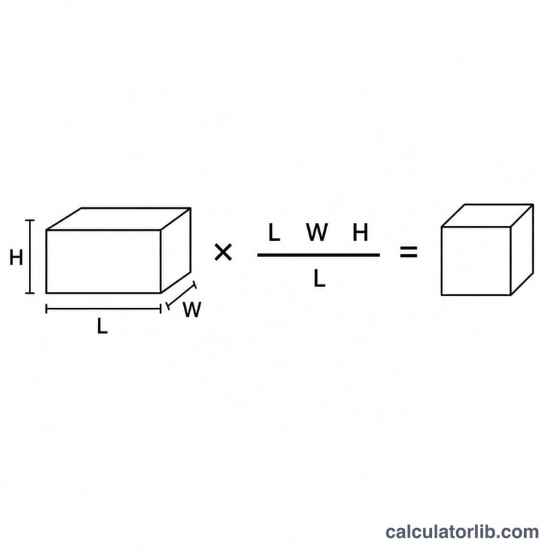 Diagram of L times W times H divided by a divisor equals DIM weight