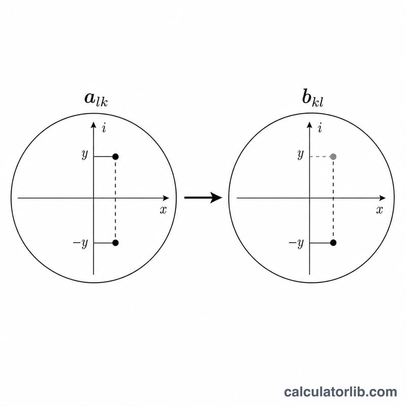 Complex plane showing an entry reflected across the real axis to its conjugate