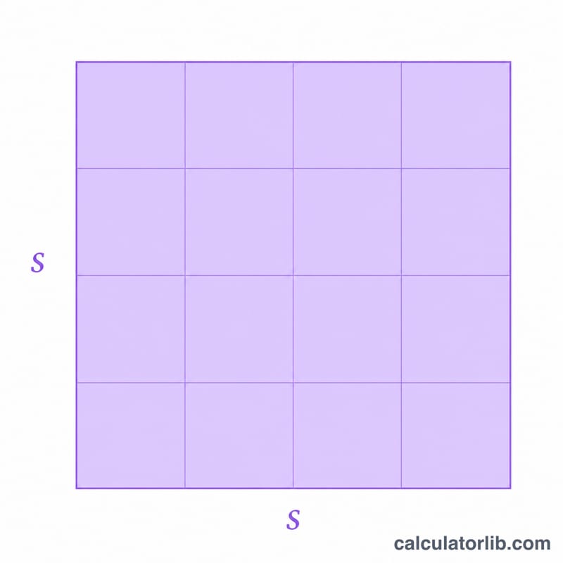 Square divided into a grid of unit squares illustrating s times s