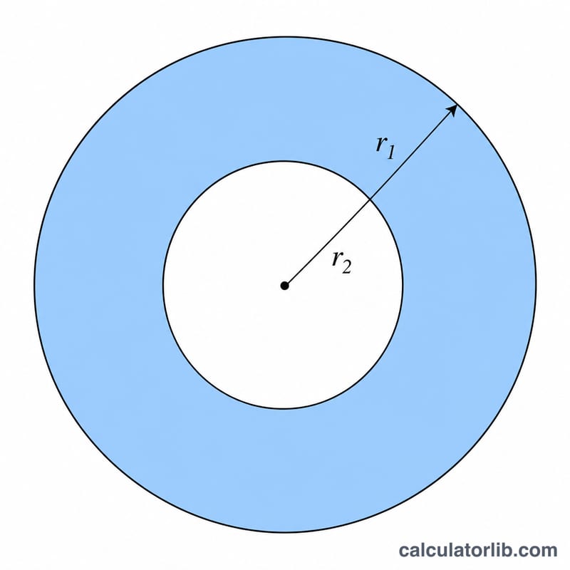 Top cross-section of a tube showing the annular ring area between two concentric circles