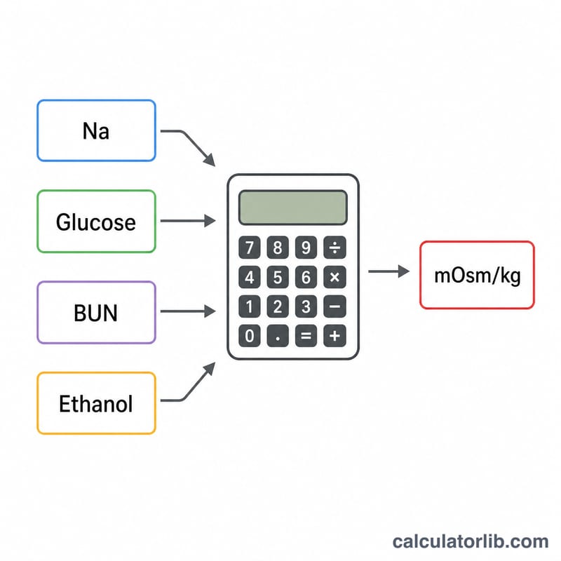 Flow diagram of four lab inputs feeding into an osmolality result