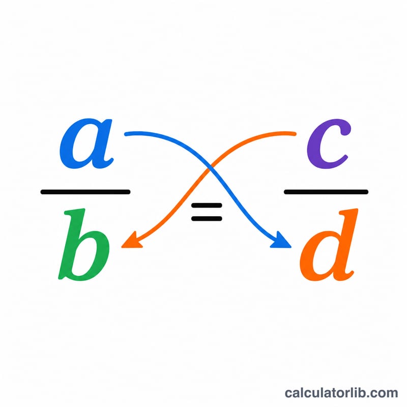 Cross multiplication arrows connecting the numerators and denominators of two equal fractions