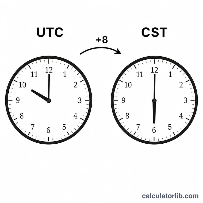 Hai chiếc đồng hồ hiển thị giờ UTC và giờ Trung Quốc lệch nhau tám tiếng