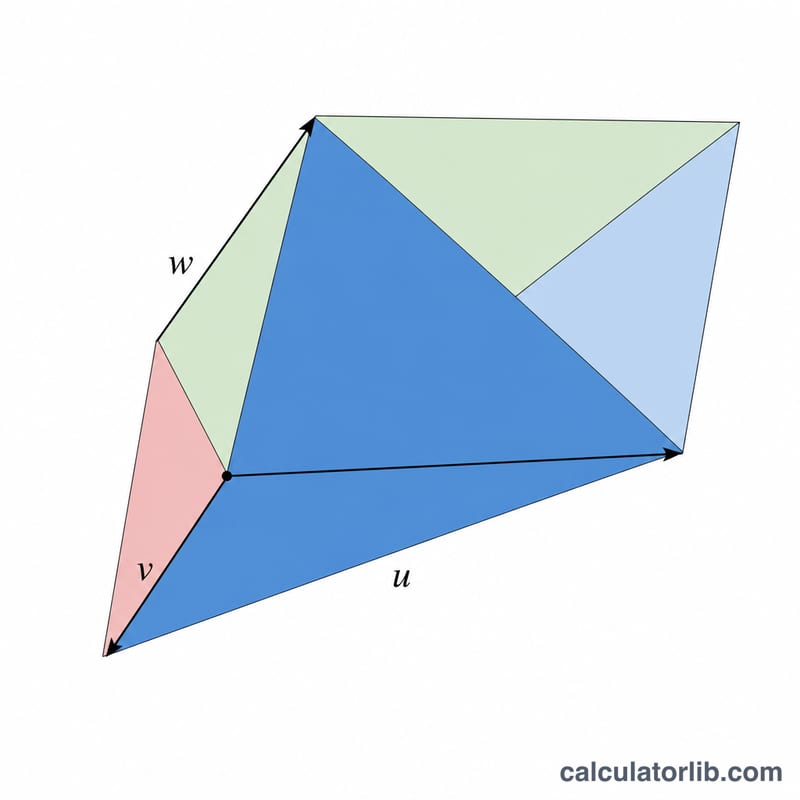 Parallelepiped spanned by three vectors with an embedded tetrahedron highlighted