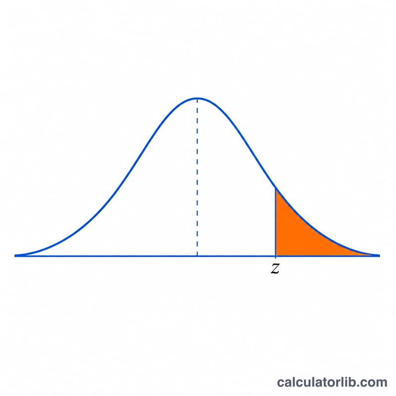 Normal distribution bell curve with z-score marked and shaded p-value tail area