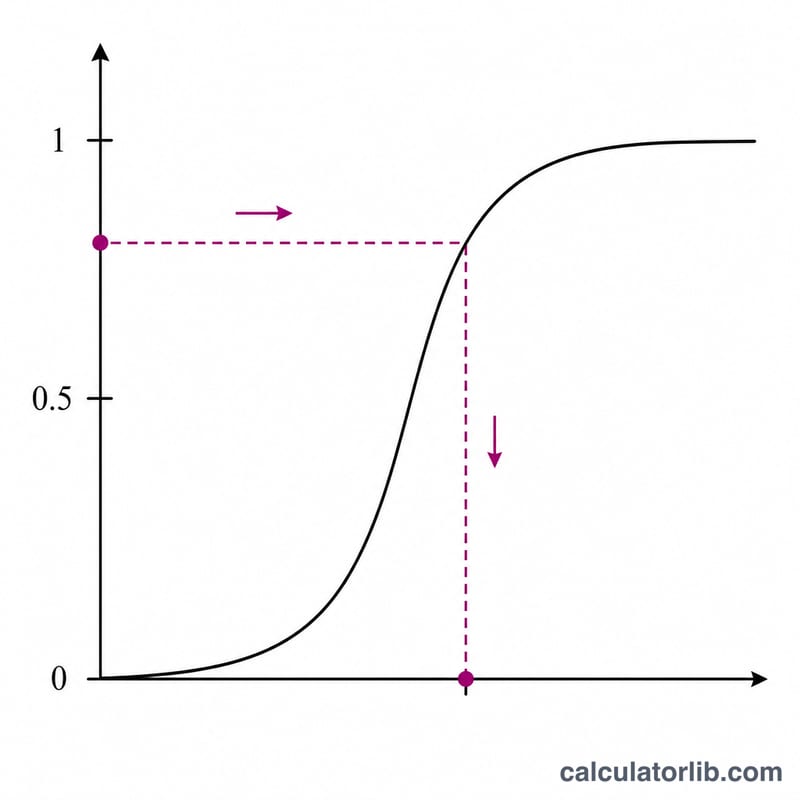 Laplace CDF S-shaped curve mapping probability P on the vertical axis to quantile x on the horizontal axis