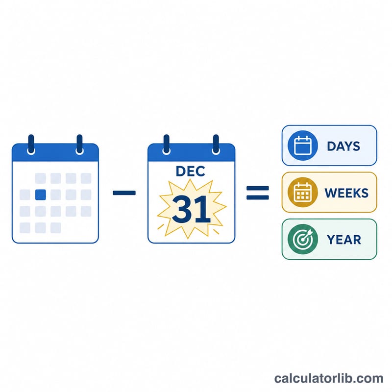 Diagram of two calendar dates subtracted to produce days, weeks, and year results