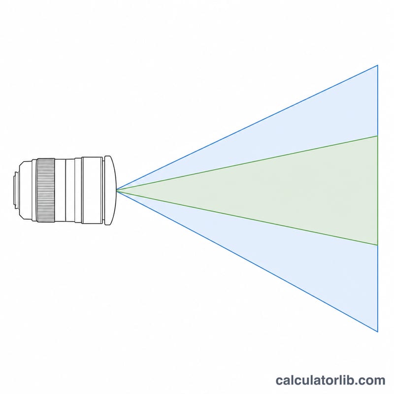 Lens with wide and narrow field-of-view cones representing full-frame versus crop sensor framing