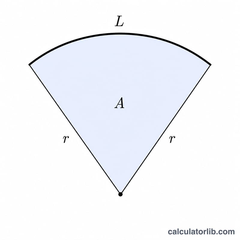Single highlighted pizza slice showing radius, slice area, and crust arc length