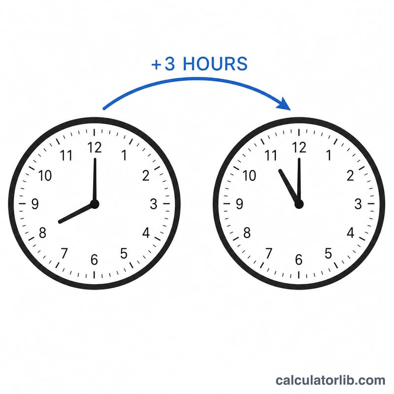 Two clocks side by side, the right one set three hours ahead of the left one
