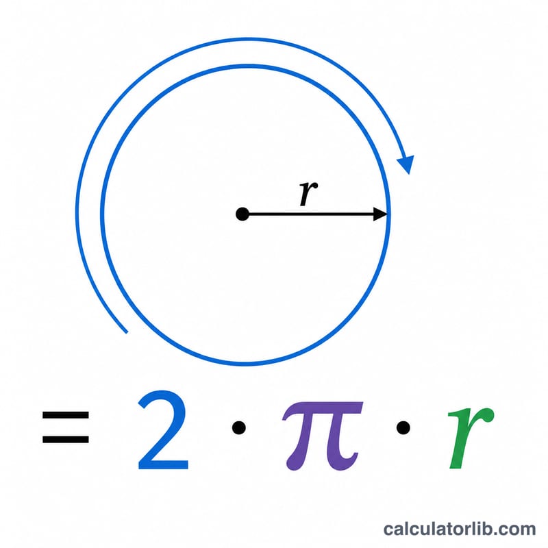 Schéma montrant la formule P = 2πr avec les parties du cercle