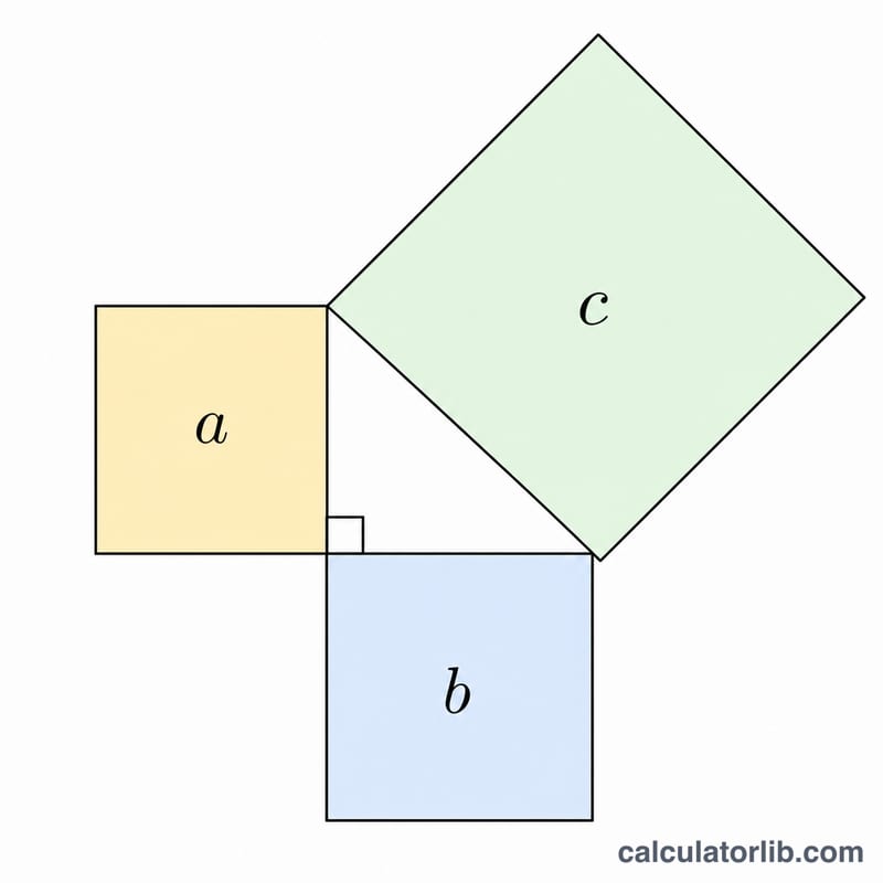 Squares drawn on each side of a right triangle illustrating a squared plus b squared equals c squared