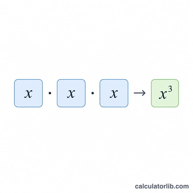 Diagram showing x multiplied by x multiplied by x equals x cubed